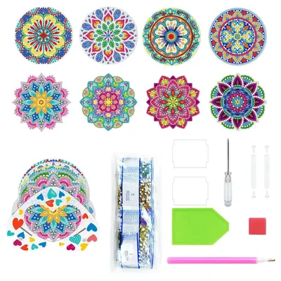 8er-Set Untersetzer für Diamantmalerei, Acryl, rund, 10 cm, DIY