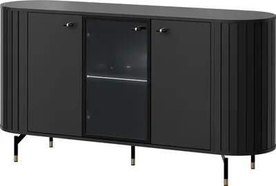 Produktbild von MIRJAN24 Sideboard Zante 150 2D1W 03, Kommode mit drei Drehtüren, Gehärtetes Glas (Farbe: Schwarz, mit weißer LED Beleuchtung)
