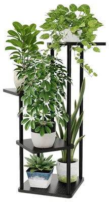 Produktbild von Schwarzer Blumenständer – Pflanzenständer aus Metall mit 4 Ebenen – Platzsparendes Pflanzenregal für Wohnzimmer, Balkon und Ecke – Blumenhocker und dekoratives Regal für den Innenbereich