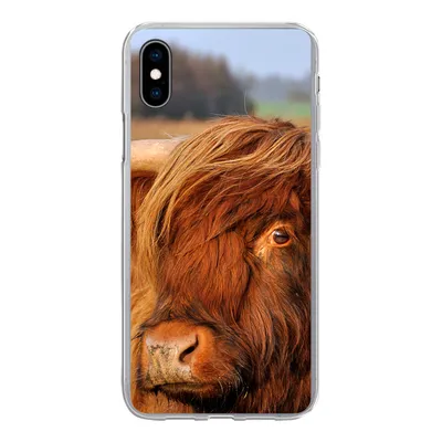 Produktbild von MuchoWow® Handyhülle Schutzhülle Hülle für iPhone Xs Schottischer Highlander - Gras - Baum Silikon Softcase Handy Hülle - Handytasche