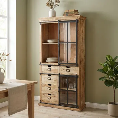Immagine prodotto di Milani Home - Mobile in legno di mango con ante e cassetti cm 110 l x 40 p x 200 h