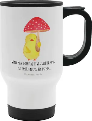 Produktbild von Mr. & Mrs. Panda Thermobecher To Go Küken Fliegenpilz - Weiß - Geschenk, Kaffeebecher, Frohe Ostern, Isolierbecher, To-Go-Becher, Glückspilz, thermosbecher, Ostergrüße