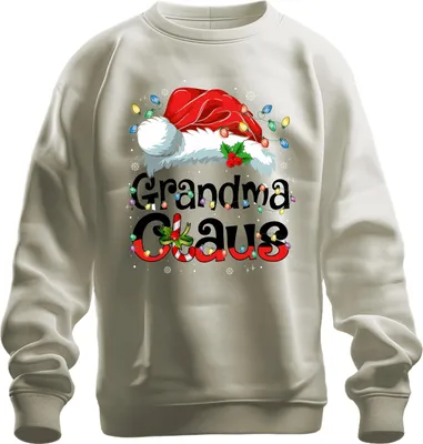 Produktbild von Grandma Claus Weihnachten Oma Geschenk Lichterkette Zuckerstange Uni Sweatshirt Pullover, Natur, XXL