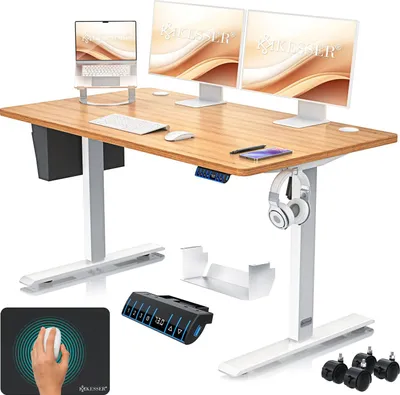 Produktbild von KESSER® Schreibtisch elektrisch & höhenverstellbar Computertisch Ergonomisch Stehen & Sitzen 3-Memory 360° Rollen USB-Ladeanschluss 140x70cm Beige