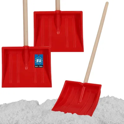 Produktbild von KOTARBAU® 2er Set Schneeschaufel für Kinder 25 x 20 cm Schnee Schaufel mit Holzstiel 82 cm Kinderschaufel Leicht & Sicher Schneeschieber Klein Rot