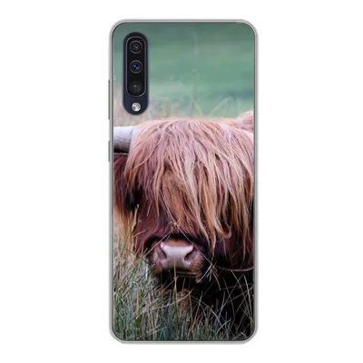 Produktbild von MuchoWow® Handyhülle Schutzhülle Hülle für Samsung Galaxy A30s Schottischer Highlander - Hörner - Gras Silikon Softcase Handy Hülle - Karteninhaber