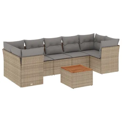 Produktbild von vidaXL 8-tlg. Garten-Sofagarnitur mit Kissen Beige Poly Rattan