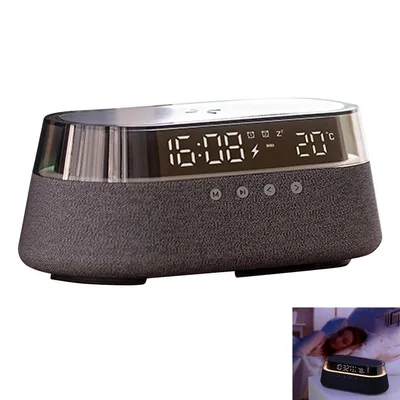 Produktbild von 6-in-1 Retro Bluetooth-Lautsprecher mit Wecker,15W WirelessSchnellladen,FM-Radio,Temperaturanzeige,RGB-LED-Nachtlicht,Digitaluhr für Schlafzimmer&Büro