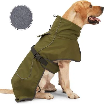 Image de Veste d'hiver imperméable pour chien - Grande taille - Verte - Bandes réfléchissantes - Idéale pour les petits chiens