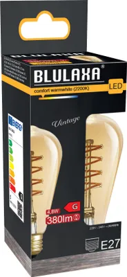The image shows the retail packaging of a BLULAXA LED bulb.