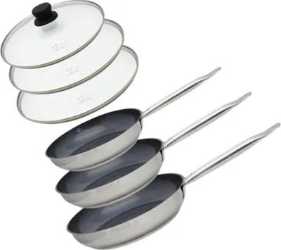 Produktbild von Pfannenset Induktion 3-teilig mit Glasdeckel, ELO Professional, Edelstahl 18/10 ELODUR, Ø 24, 28 und 32 cm