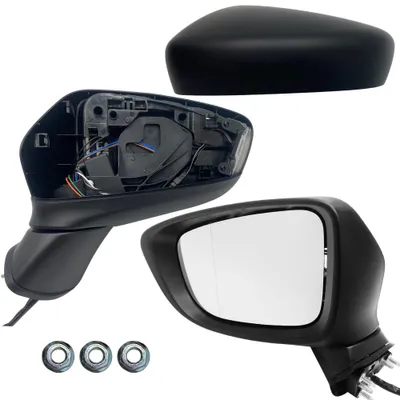 Immagine prodotto di Specchietto retrovisore esterno sinistro BILMAX di ricambio per Mazda 6 2012-2022: regolabile elettricamente, ripiegabile elettricamente, con indicatore di direzione, riscaldabile, primerizzato bianco, 8 cavi