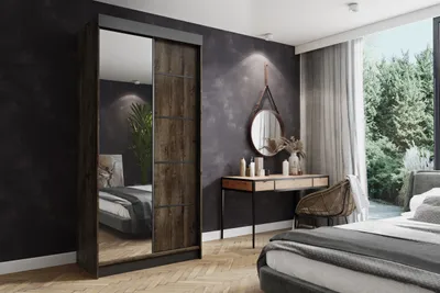 Produktbild von KIER FURNITURE Kleiderschrank mit Schiebetüren AMO, Schlafzimmer Schrank, Garderobeschrank, Flurschrank Esche Dunkel 100x200x62cm