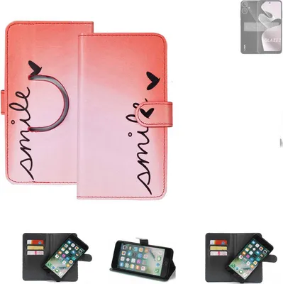Produktbild von K-S-Trade Schutzhülle Handyhülle kompatibel mit Lava Blaze 2 Hülle cover bookstyle Etui ''smile'' rot Standfunktion Kameraschutz (1Stk)