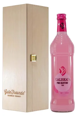 Produktbild von Kaliskaya Pink Grapefruit Likör mit Geschenk-Holzkiste