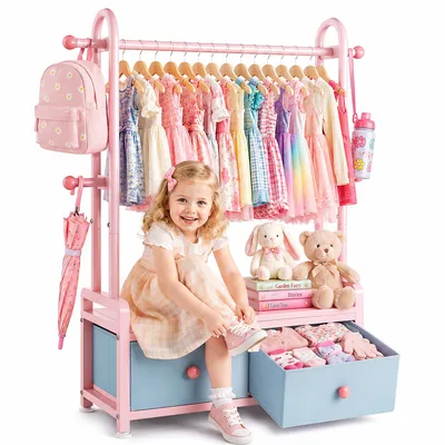 Productafbeelding van HOKEEPER Kinderkledingrek met 2 lades, 80 cm - Roze