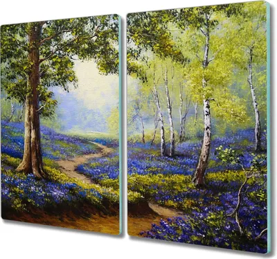 Produktbild von Coloray Herdabdeckplatte 2x30x52 cm Schneidebrett Kochplattenabdeckung Küchenbrett Hackbrett - Blüten Waldbaum