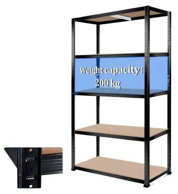 Zdjęcie produktu dla Metalowa półka, udźwig 500 kg, regulowane półki, wymiary 1,8 m x 90 cm x 50 cm, kolor czarny