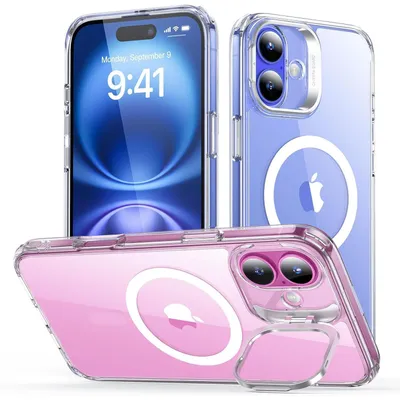 Image de Coque de protection pour iPhone 16, compatible MagSafe, avec support intégré, robuste, résistante aux chocs, transparente