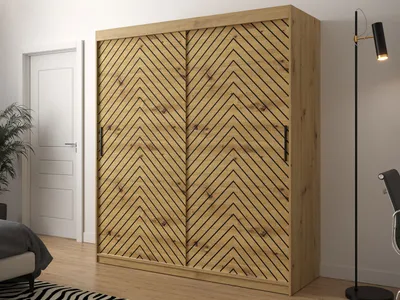 Obrázek produktu pro Šatní skříň 180 cm s posuvnými dveřmi ORIOT - dub artisan / černá