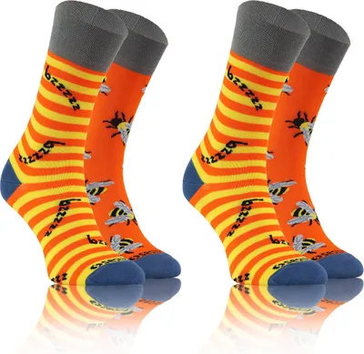 Produktbild von sesto senso Lustige Bunte Verschiedene Socken Baumwolle 2 Pack Uni Insekt 35-38 Biene