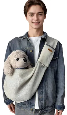 Image de Sac de transport mains libres pour chiens, en mesh respirant, idéal pour les petits chiens et chats