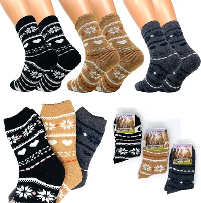 Produktbild von FEBE 3 Paar Alpaka Socken Damen 35-38 Dick Flauschig Warm Alpakawolle Lustige Bunte Wollsocken Wintersocken