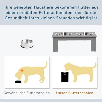 Produktbild von Hundenapf mit 2 Näpfe, 0,9 L Futterschüssel, erhöhter Katzen Futternapf, Pflegeleicht, Edelstahl Grau, 44 x 24 x 15 cm