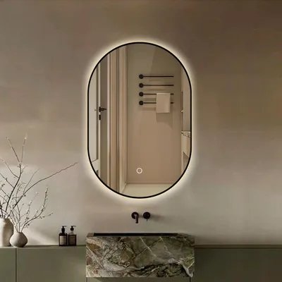 Produktbild von Lumoire® Badspiegel mit beleuchtung – 60 cm Oval – Mit Anti-Beschlag-Funktion – Matt Schwarz