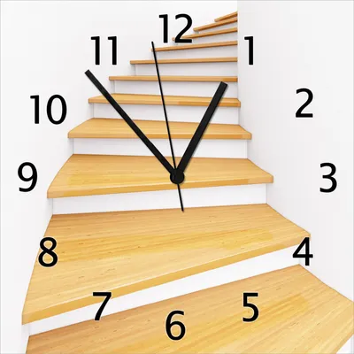 Produktbild von Wallario Design Wanduhr Wendeltreppe aus hellem Holz aus Echtglas, Größe 30 x 30 cm