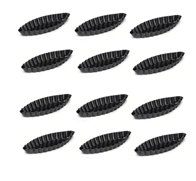 Produktbild von 12 x Backform Schiffchen 80mm für Desserts + Tartes oval gewellt Antihaftbeschichtung Lebensmittelecht Gastro-Qaulität