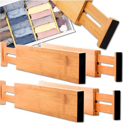 Produktbild von EDIBAZZAR | Verstellbare Schubladeneinteiler aus Holz, 4er-Set, Trennorganizer