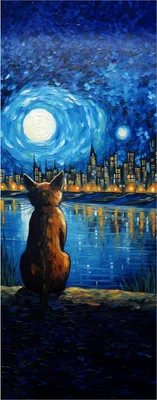 Produktbild von Wallario Wandbild aus Acryl, 125 x 50 cm, freischwebende Optik - Katze im Mondschein