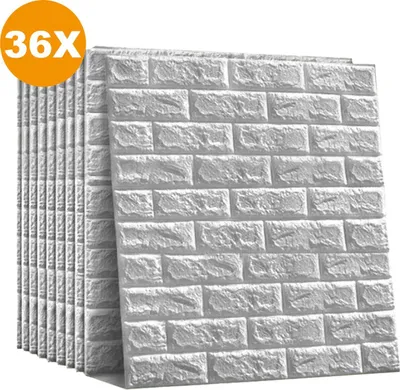 Produktbild von Happyment 3D Wandpaneele – Grau – Selbstklebende 3D Muurstickers – Wandpaneele – Plaktegels – Badezimmer & Wohnzimmer – 70×77cm – Wasserdicht –  36 Stück