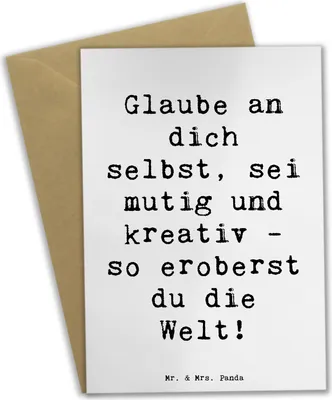 Produktbild von Mr. & Mrs. Panda Glückwunschkarte Spruch Die Freude an der Kreativität entdecken - Weiß - Geschenk, weihnachtskarten, Mutmacher, innere Stärke, Inspiration, Trost, Magie