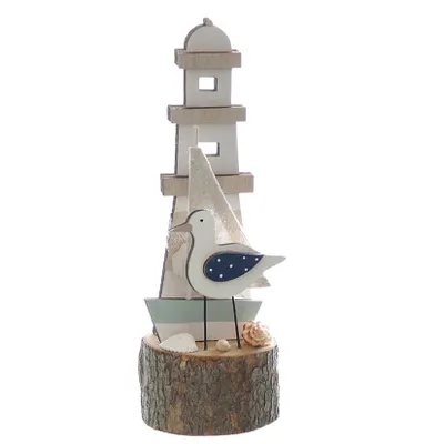 Produktbild von Maritim Deko Leuchtturm Möwe Stamm Shabby Meer See Küste Lighthouse Ø8cm H20cm Deko