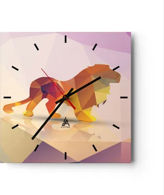 Produktbild von Wanduhr - Quadrat - Glasuhr - Löwe Illustration modern - 30x30cm - Schleichendes Uhrwerk - Lautlos - zum Aufhängen bereit - Dekoration Modern - Wanddekoration aus Glas - C3AC30x30-2804