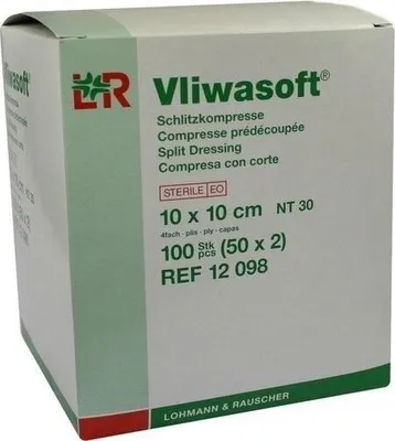 Zdjęcie produktu dla Vliwasoft kompresy szczelinowe 10x10 cm sterylne 4-warstwowe 50X2 szt