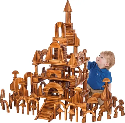Productafbeelding van Gecarboniseerde houten bouwstenen voor buiten voor kinderen groot sensorisch houten bouwspeelgoed voor binnen voor kleuterschool (M4#: 210 stuks