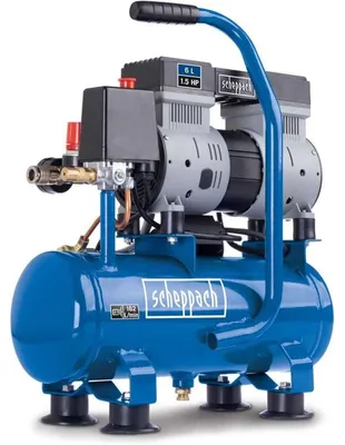 Zdjęcie produktu dla Kompresor Scheppach Ultra Silent HC08Si | 1,5 KM / 1100 W | 8 bar | 6 litrów | 162 l/min wydajności zasysania | 67,4 db(A)* Cichy | + reduktor ciśnienia i złącze