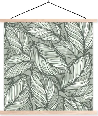 Produktbild von MuchoWow® Textilposter Blumen - Illustration - Schwarz - Weiß 60x60 cm mit holzfarbenen Rahmen - Wanddekoration