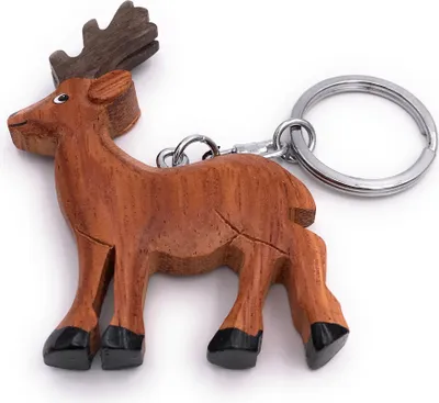 Produktbild von Onwomania Schlüsselanhänger aus Holz Hirsch Geweih Elch Wald Tier Rentier Anhänger Charm