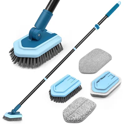 Obrázok produktu pre Kefa s teleskopickou tyčou, dĺžka 130 cm, 4 hlavice, modrá