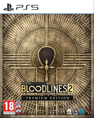 The image shows the front cover of a video game case for Vampire: The Masquerade – Bloodlines 2 Premium Edition on PS5.