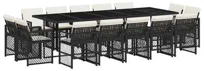 Image de vidaXL Ensemble de jardin 15 pièces avec coussins Noir Poly Rattan