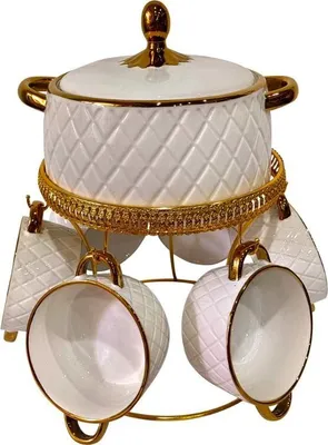 Produktbild von SUPPEN SERVIERSET Weiß-Gold 7-TEILIG für 6 Personen Porzellan