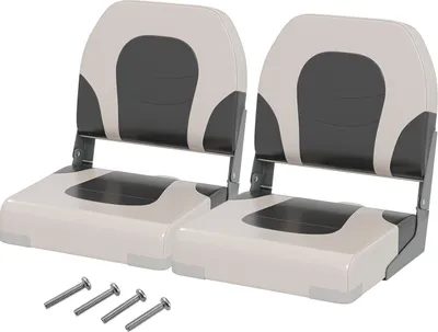 Produktbild von GOPLUS Bootssitz 2er Set, Bootsstuhl klappbar mit gepolstertem Sitz und Rückenlehne, wasserfestes PVC-Leder, bequemer Steuerstuhl ,Weiß + Grau