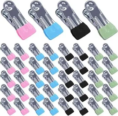Produktbild von 40 Stück Wäscheklammern Edelstahl klammern Metall Wäscheklammer Multifunktionale rutschfeste Metallklammern Stabil für Socken Handtuch Lebensmittelversiegelung (Blau, Schwarz, Grün, Rosa)