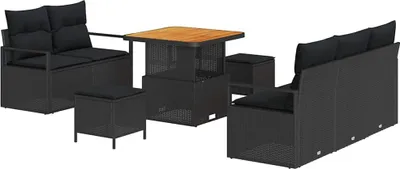 Image de vidaXL Ensemble de canapé de jardin avec coussin avec mémoire 8 pcs noir