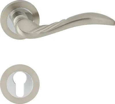 Produktbild von DOMINO Türgriff Drückergarnitur PZ-Profilzylinder Set | Rund-Rosette | Türklinke für Bürotür, Kellertür & Innentür | Türbeschläge aus Aluminium | Chrom/Nickel Türdrückergarnitur | PETRA-R M6/M9